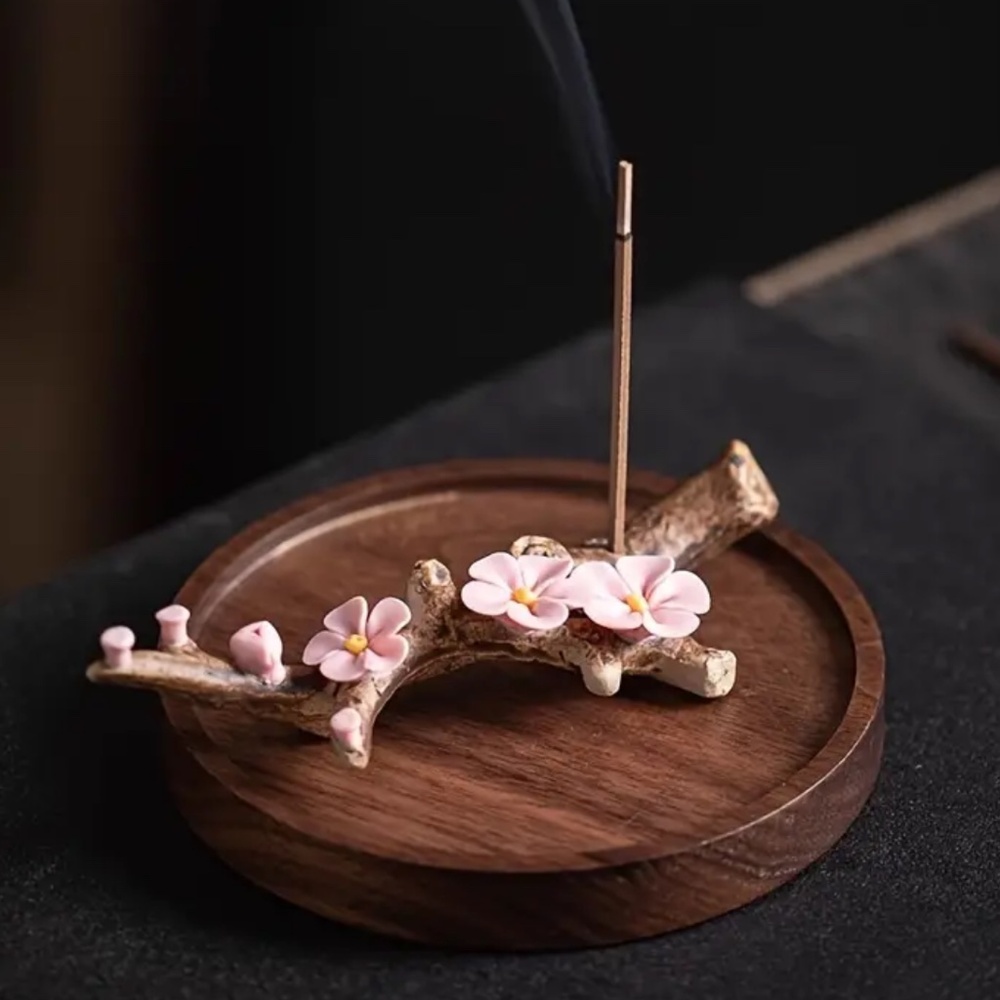 NEW! Hand Crafted Pretty Pink Ceramic Plum Blossom Stick Incense Burner! - Picture 3 of 6